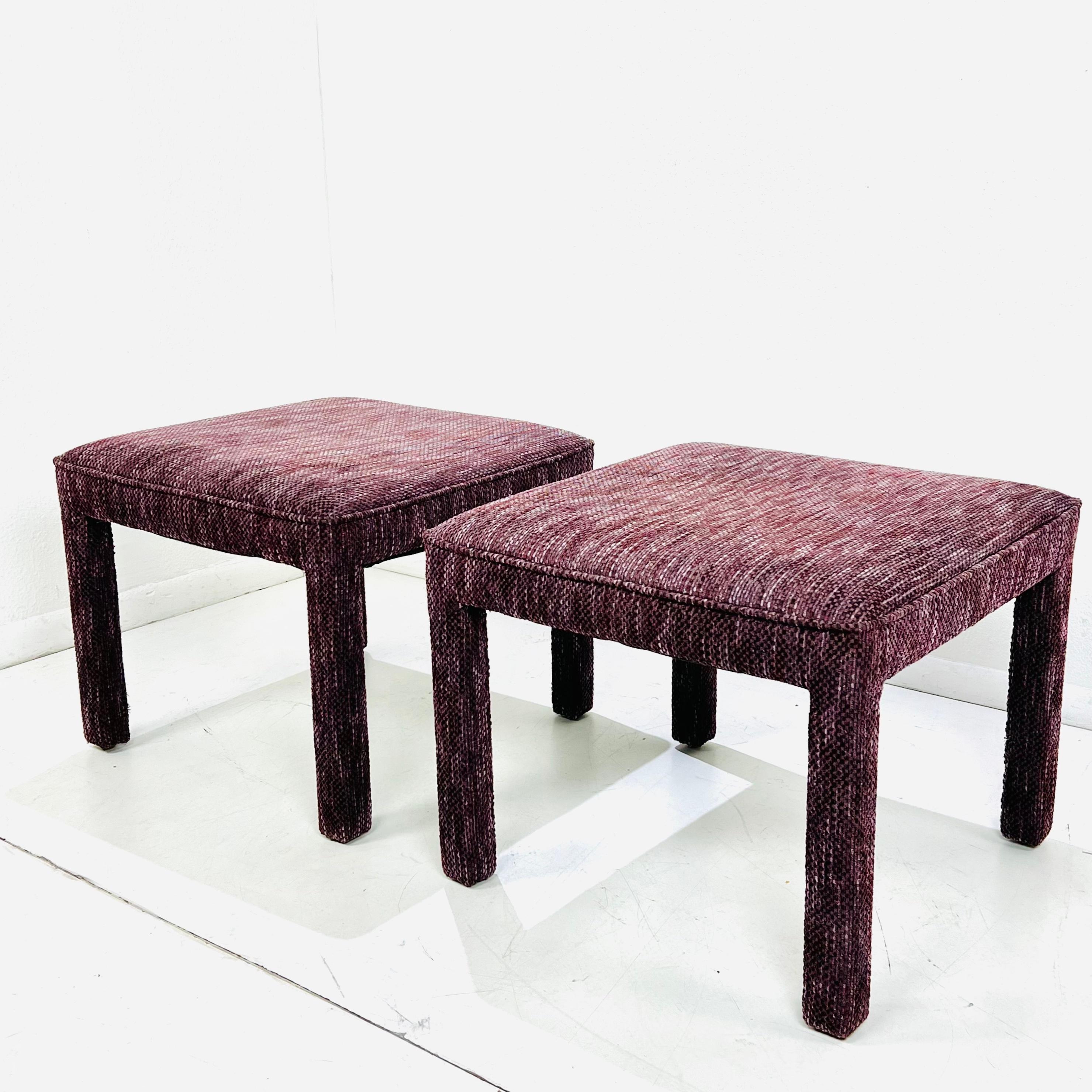 Pair of Square Upholstered Parsons Style Ottomans For Sale 2