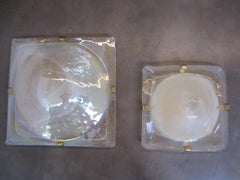 Pair of Square "Venini" Milk Murano Glass Wall Sconces, Italy, 1970s