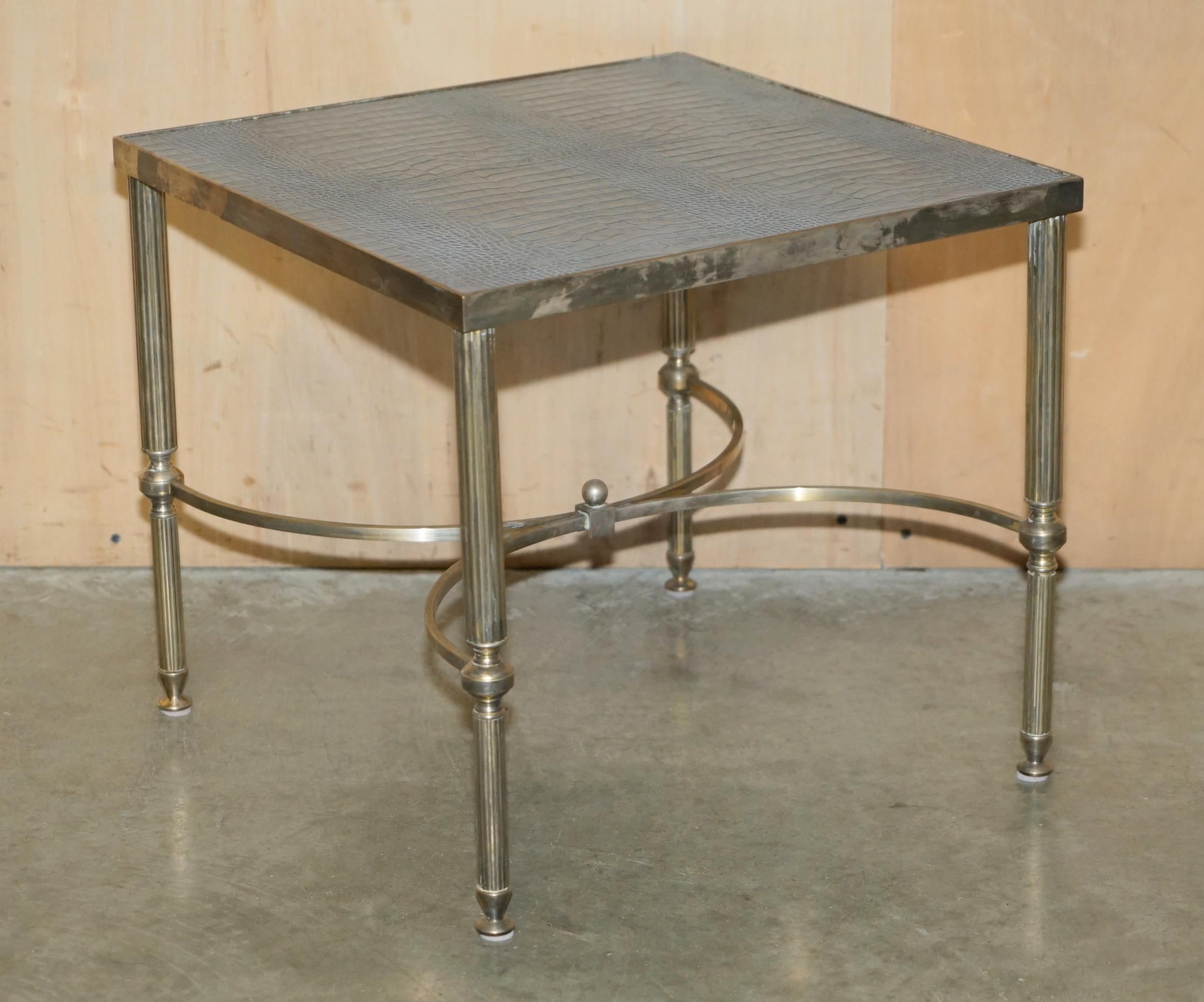 Royal House Antiques

Royal House Antiques is delighted to offer for sale this very collectable paid of vintage mid century nickel plated chrome side tables with crocodile alligator patina leather tops 

Please note the delivery fee listed is just a