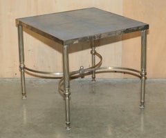 PAiR OF SQUARE VINTAGE CHROME CROCODILE ALLIGATOR LEATHER PATINA SIDE TABLES