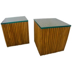 Pair of Square, Vintage Rattan Side Tables