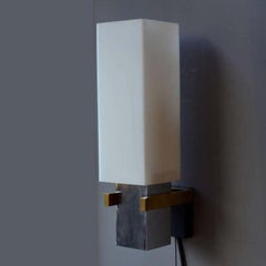 Pair of rectangular Wall Lights Opaline Glass Italian 1960's