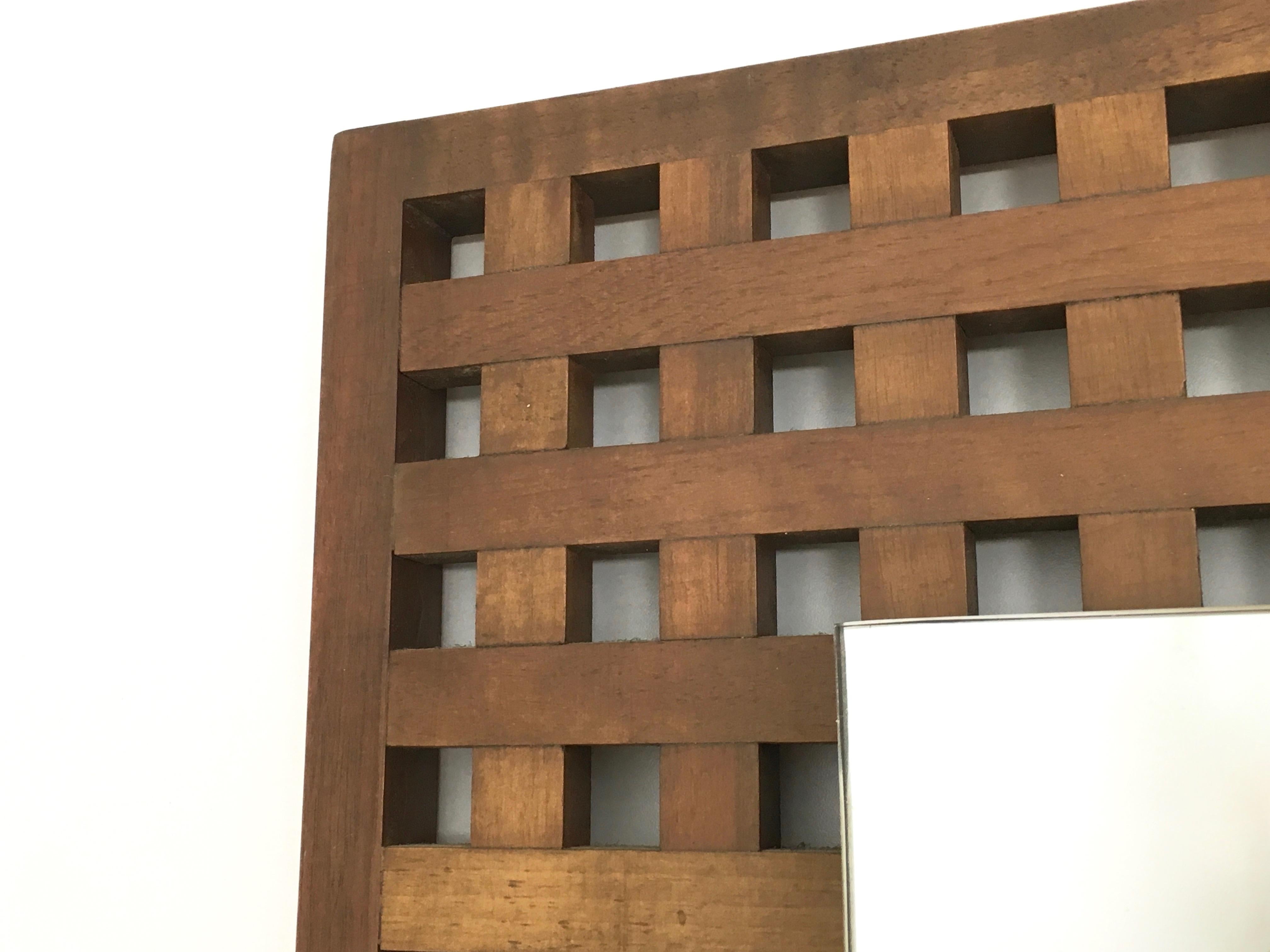Vintage Pair of Square Walnut Mirrors Produced by Sant'Ambrogio e Deberti, Italy For Sale 4
