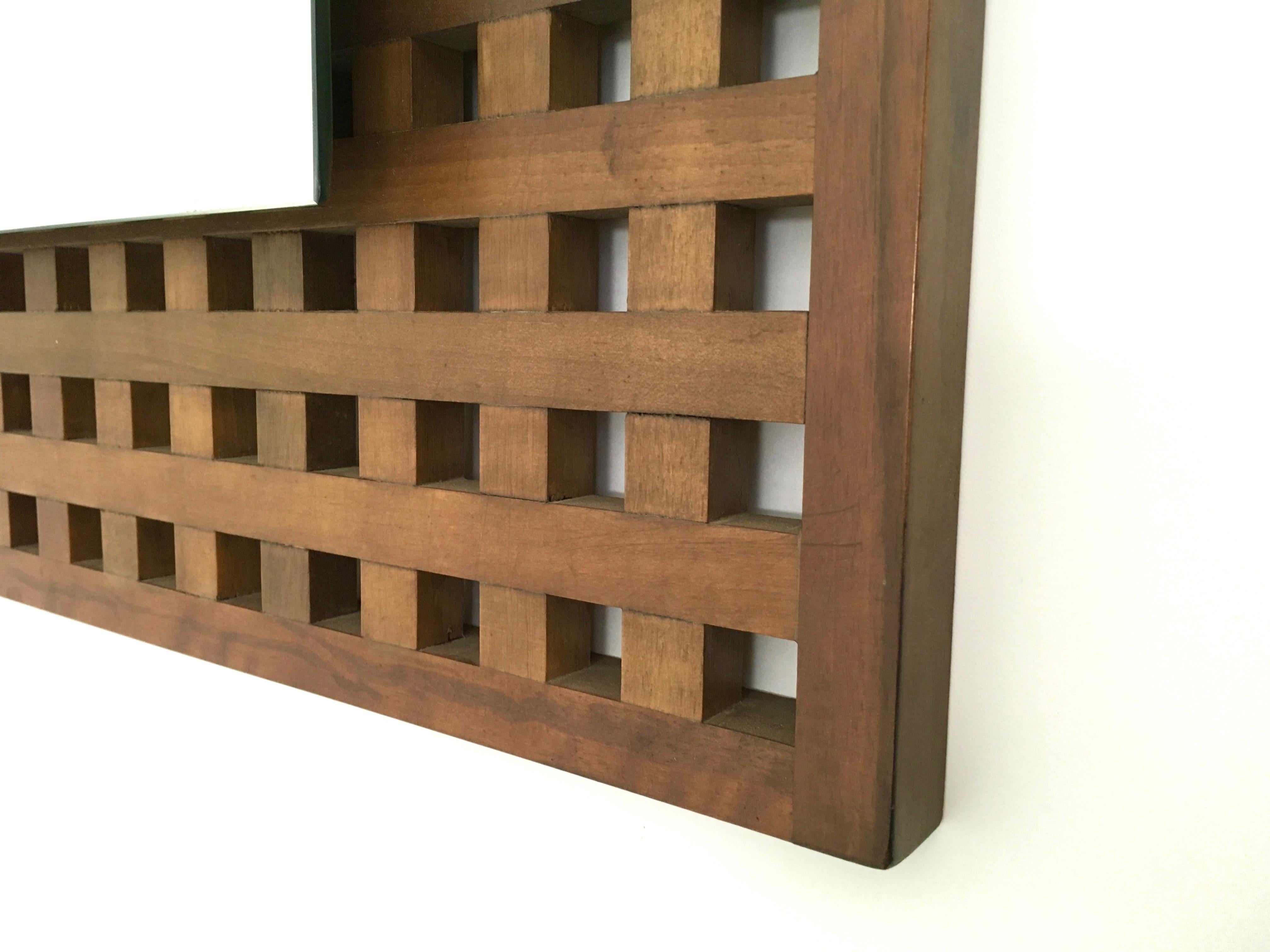 Vintage Pair of Square Walnut Mirrors Produced by Sant'Ambrogio e Deberti, Italy For Sale 5