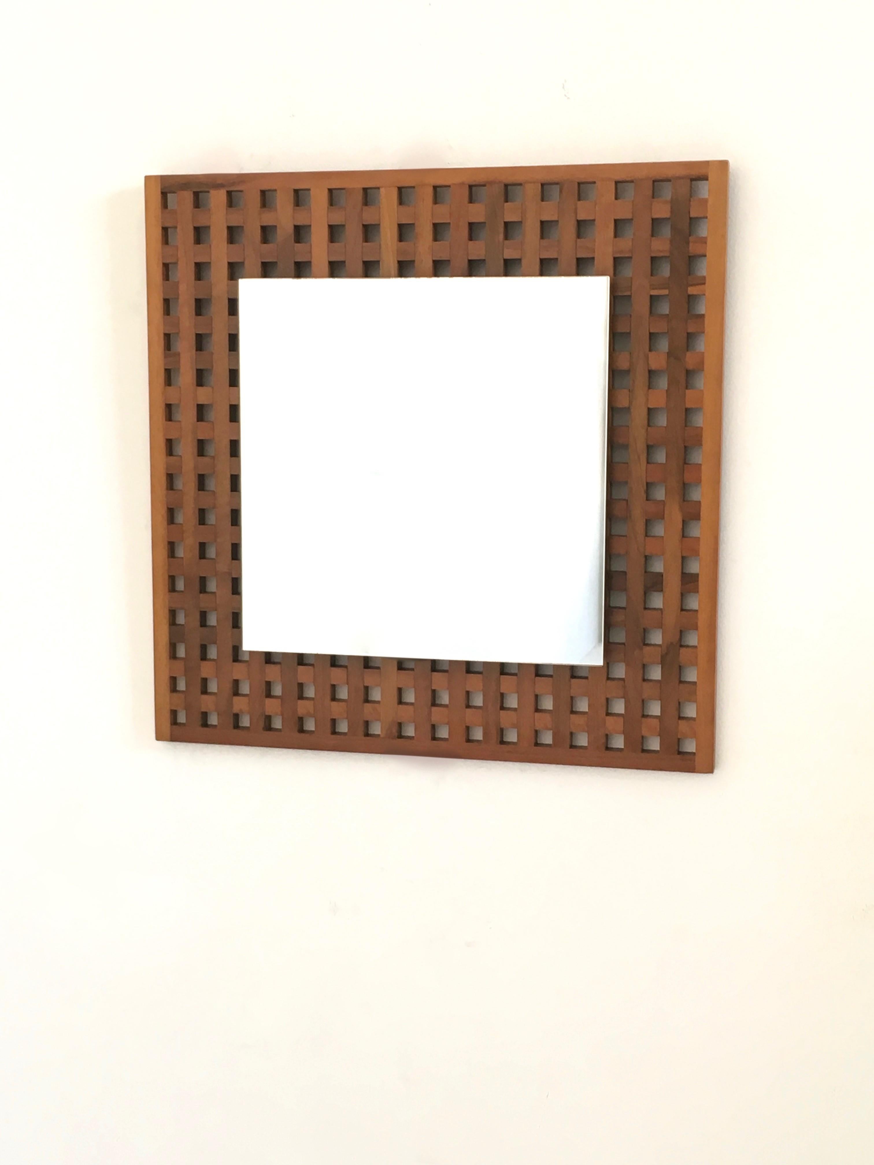 Mid-Century Modern Vintage Pair of Square Walnut Mirrors Produced by Sant'Ambrogio e Deberti, Italy For Sale