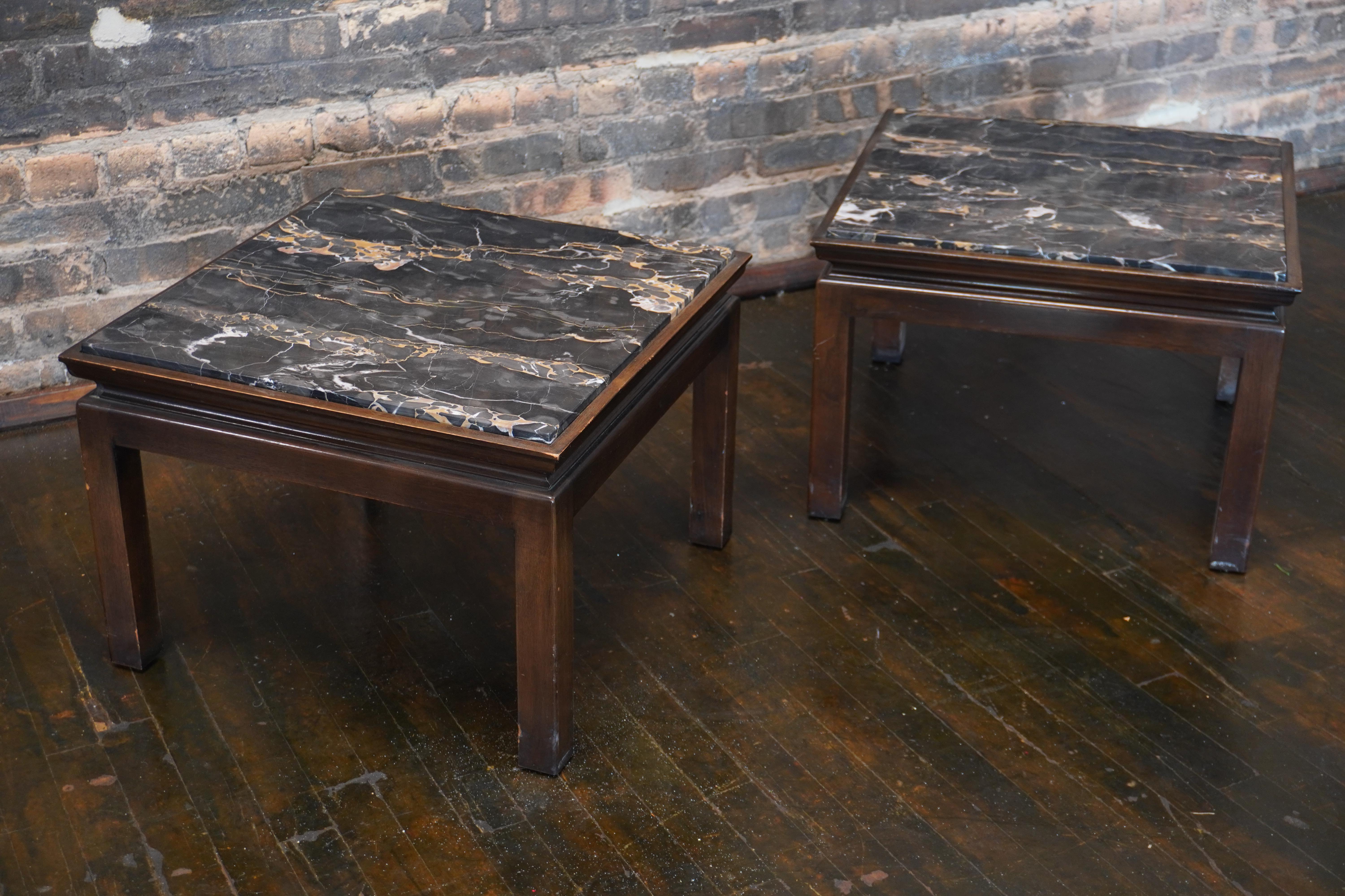 Pair of Square Widdicomb End Tables with Nero Portoro Marble Tops For Sale 4