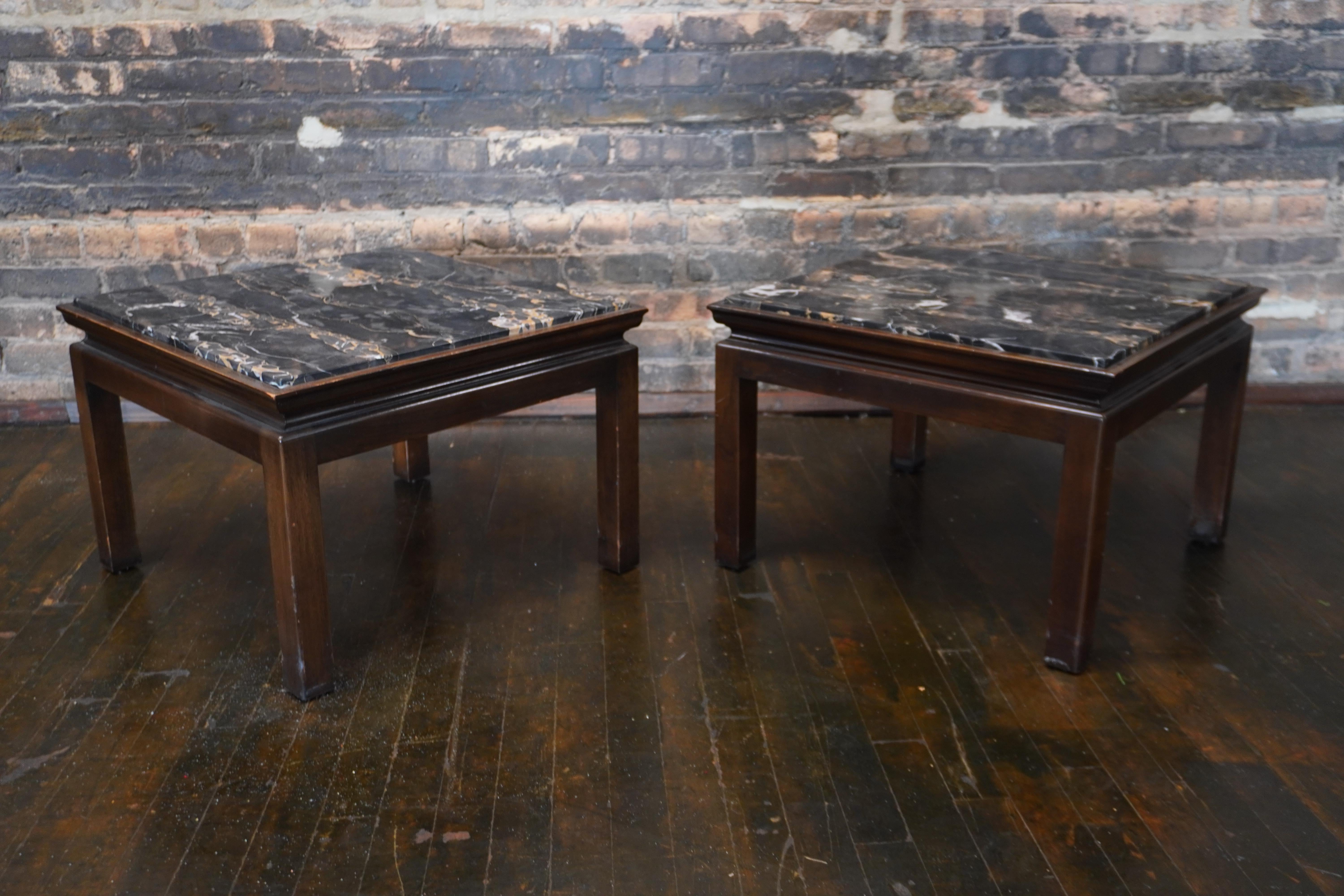 Pair of Square Widdicomb End Tables with Nero Portoro Marble Tops For Sale 5