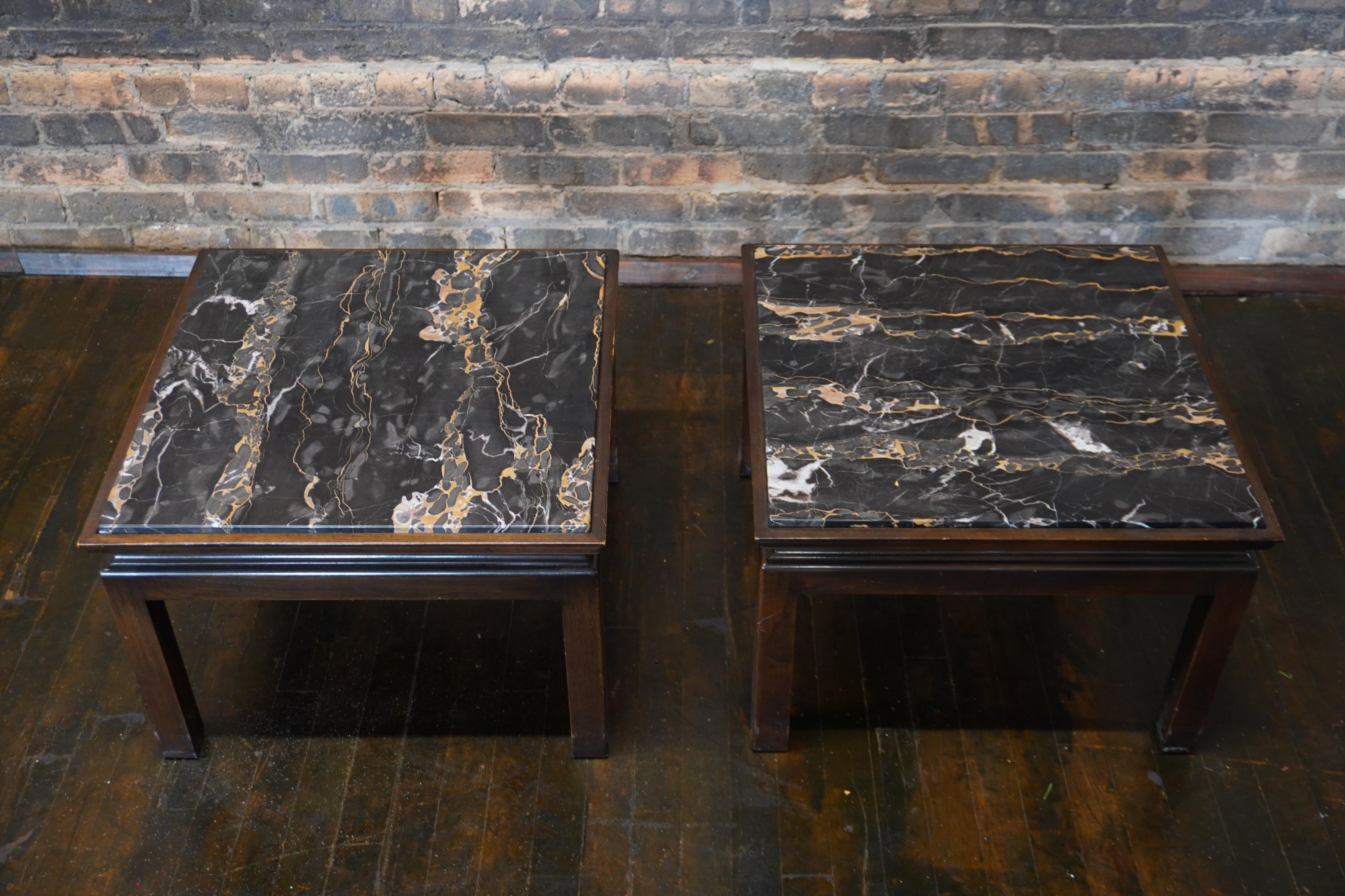 American Pair of Square Widdicomb End Tables with Nero Portoro Marble Tops For Sale