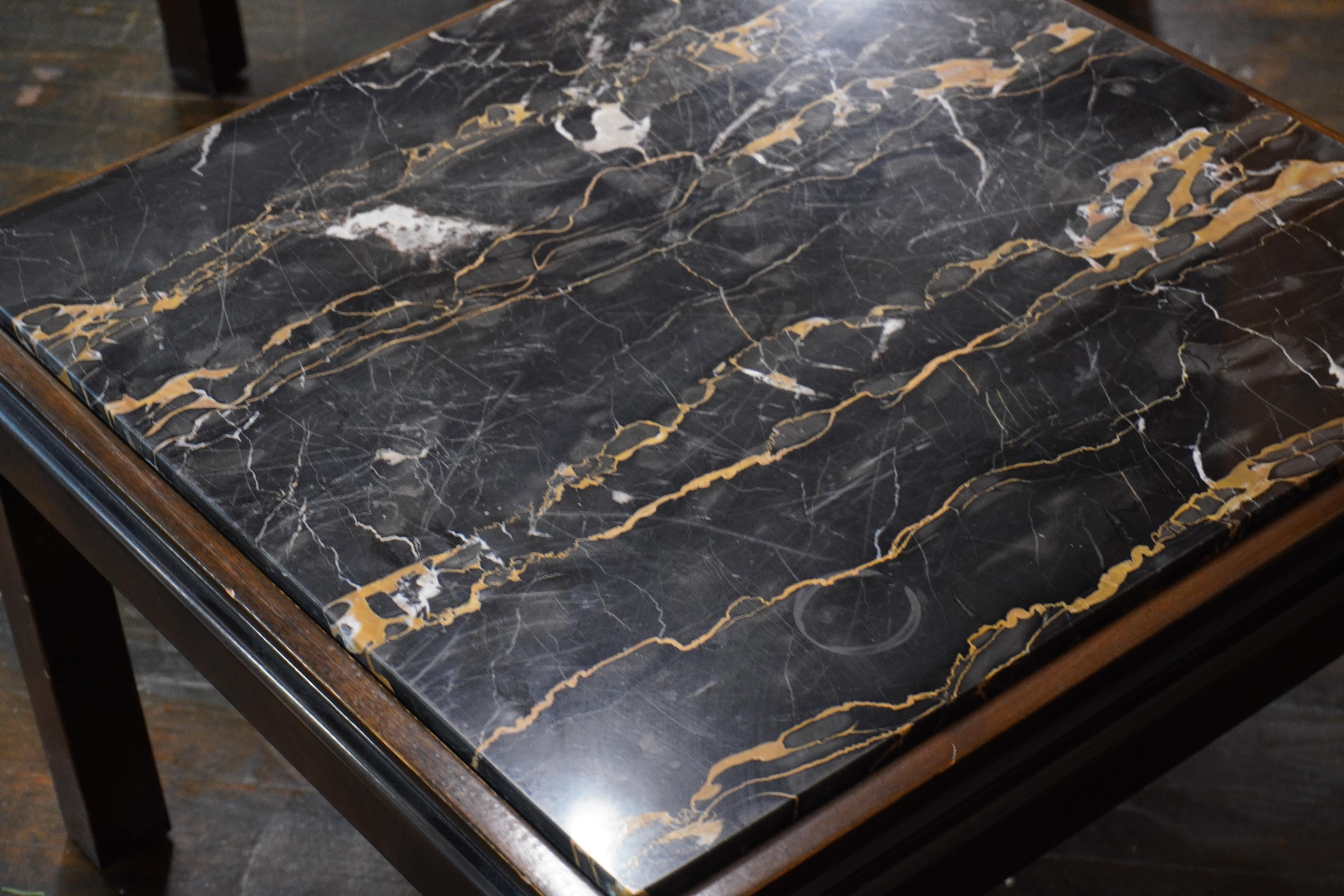 Pair of Square Widdicomb End Tables with Nero Portoro Marble Tops For Sale 1