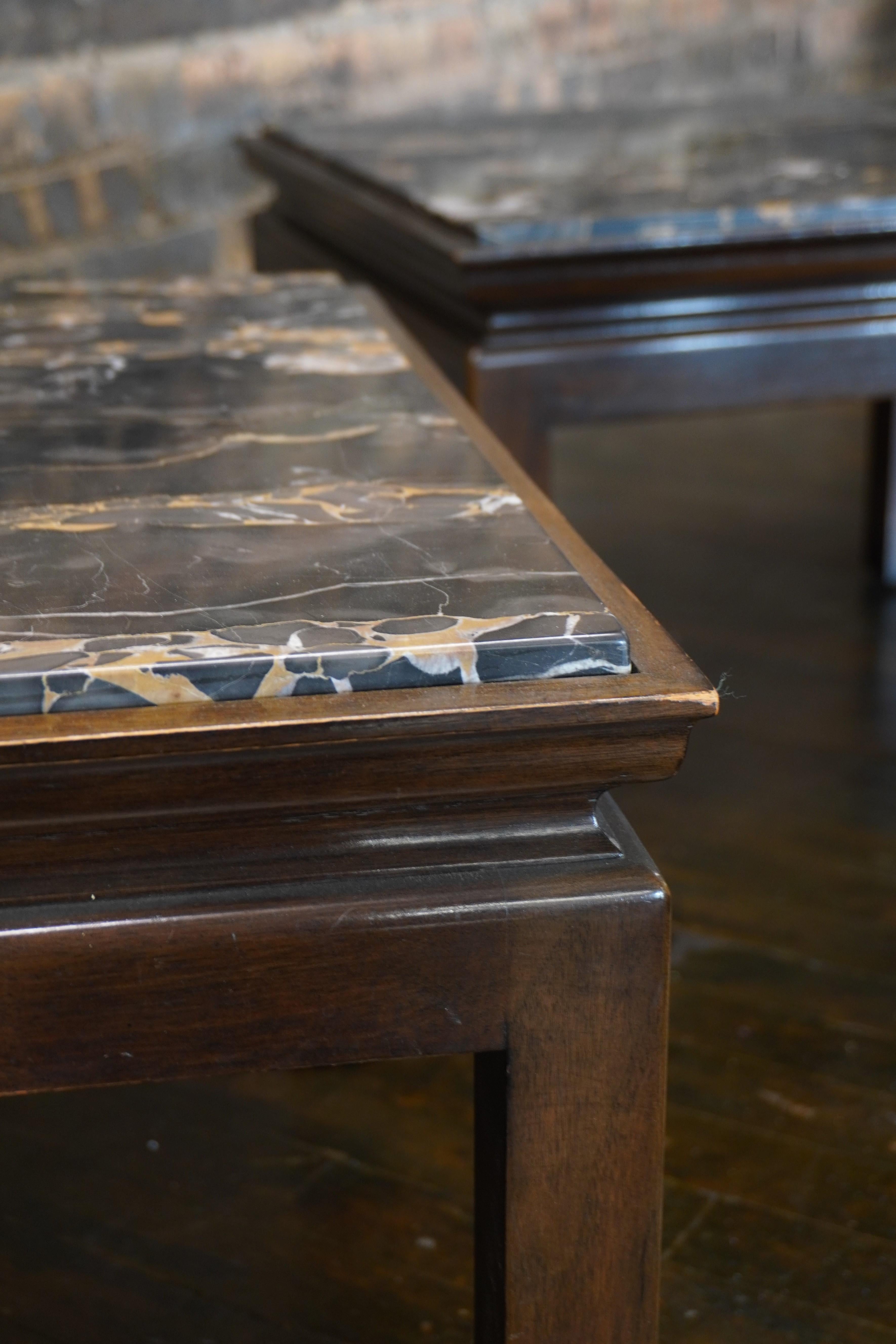 Pair of Square Widdicomb End Tables with Nero Portoro Marble Tops For Sale 3