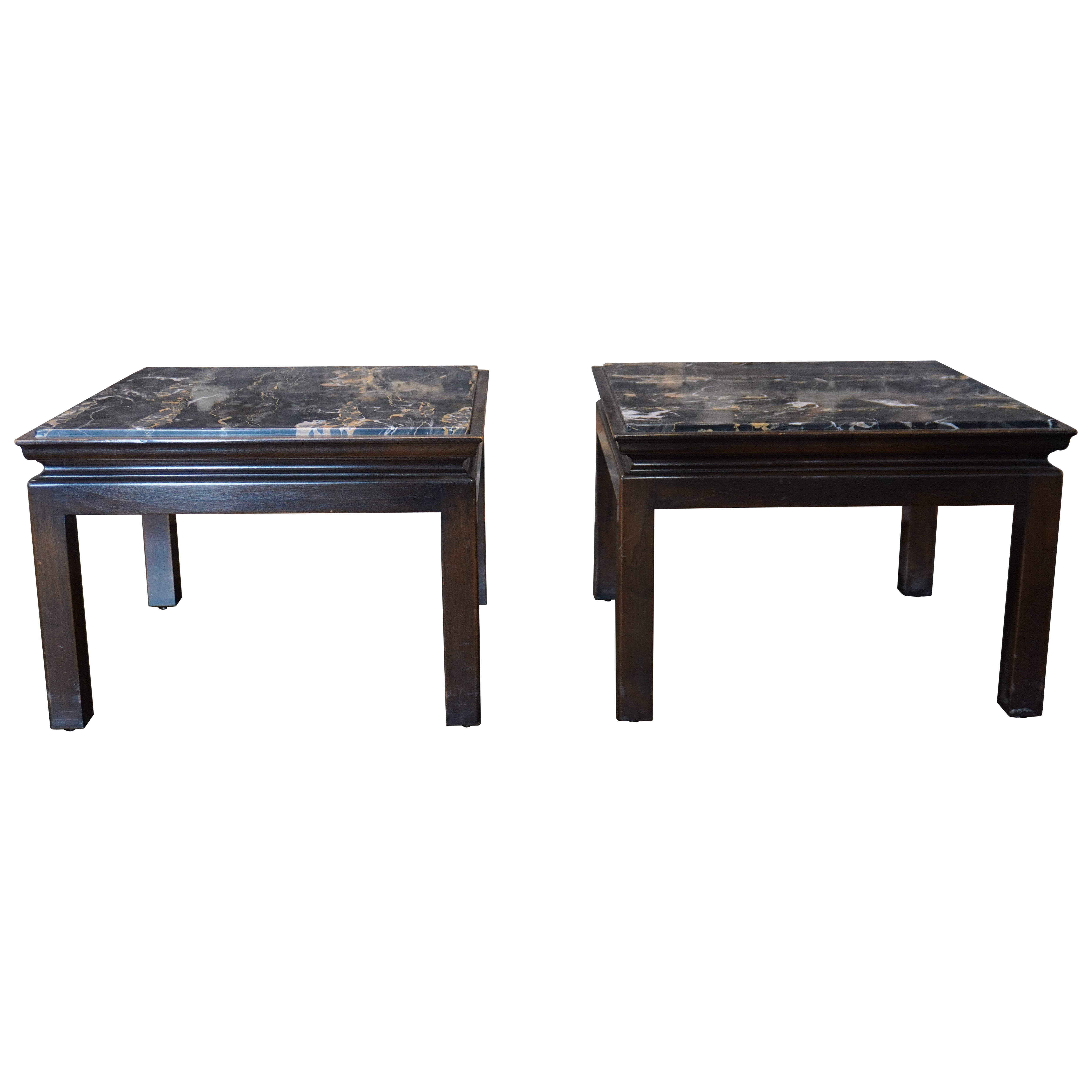 Pair of Square Widdicomb End Tables with Nero Portoro Marble Tops