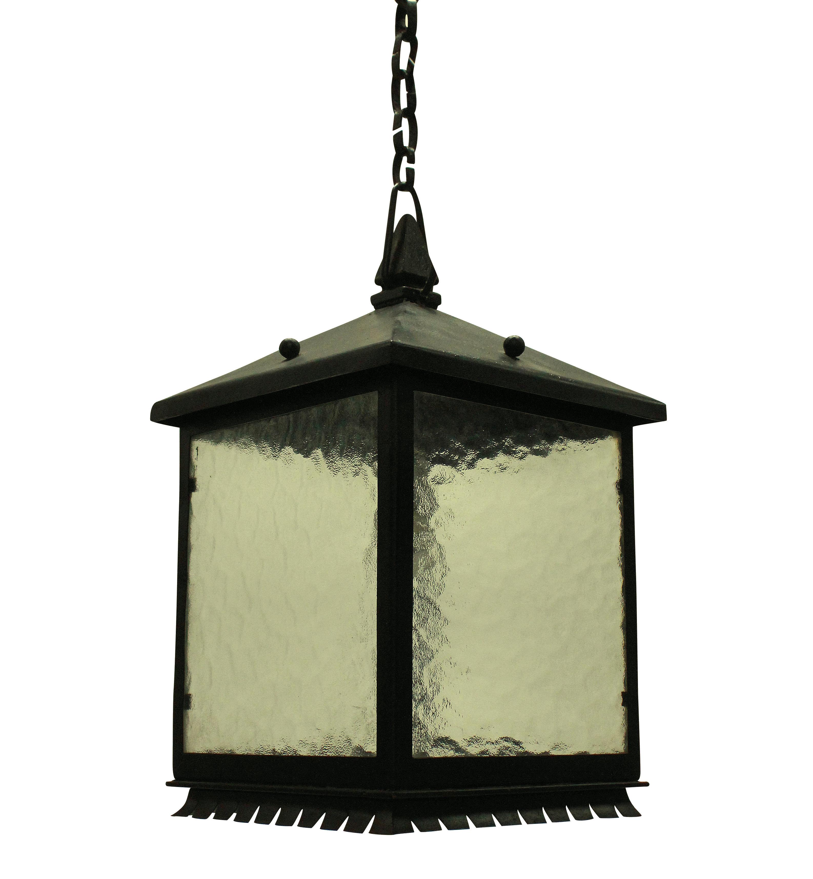 Mid-Century Modern Pair of Square Wrought Iron Lanterns