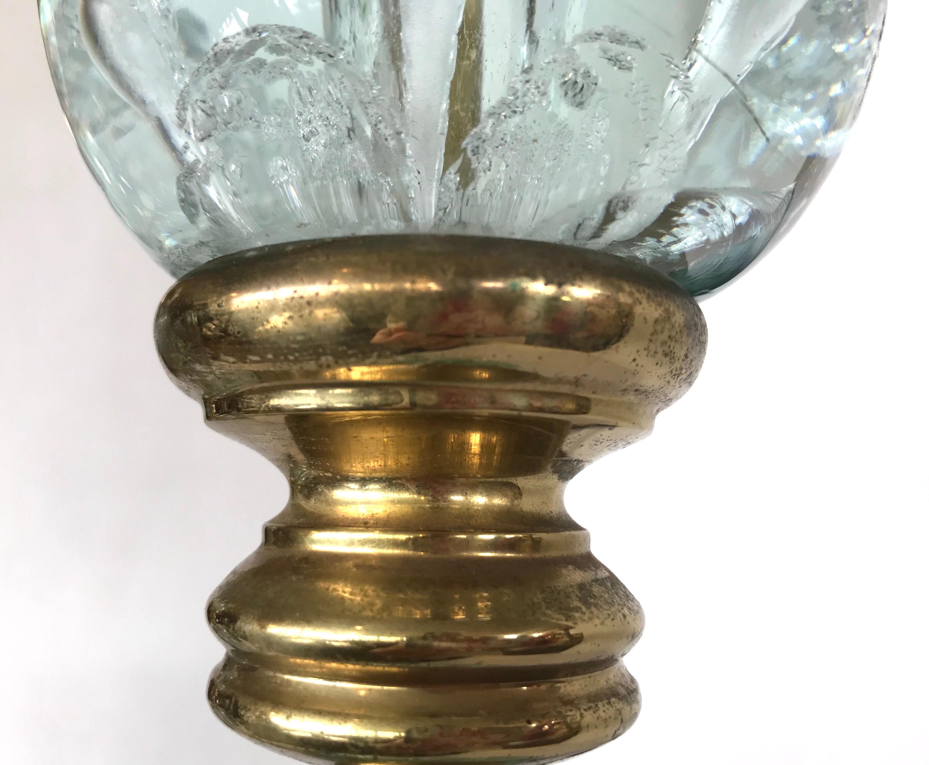 Pair of St. Clair Crystal Ball and Brass Andirons In Good Condition In West Hartford, CT