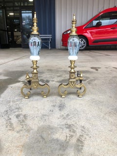 Pair of St Clair Glass and Brass Andirons