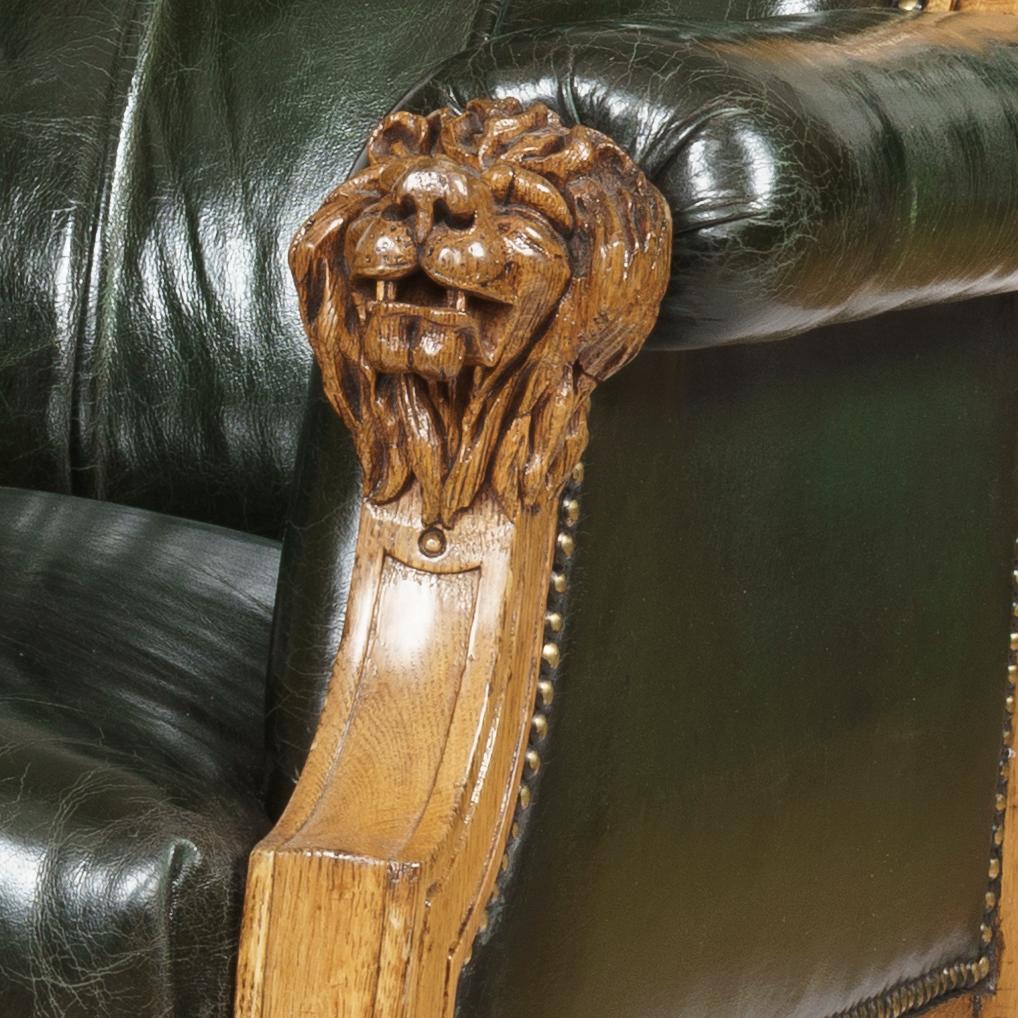 English Pair of Green Leather St James's Club Library Armchairs of the late 19th Century For Sale