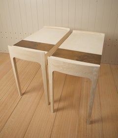 Pair of St Kilda side tables in english bleached oak and etched gilding metal