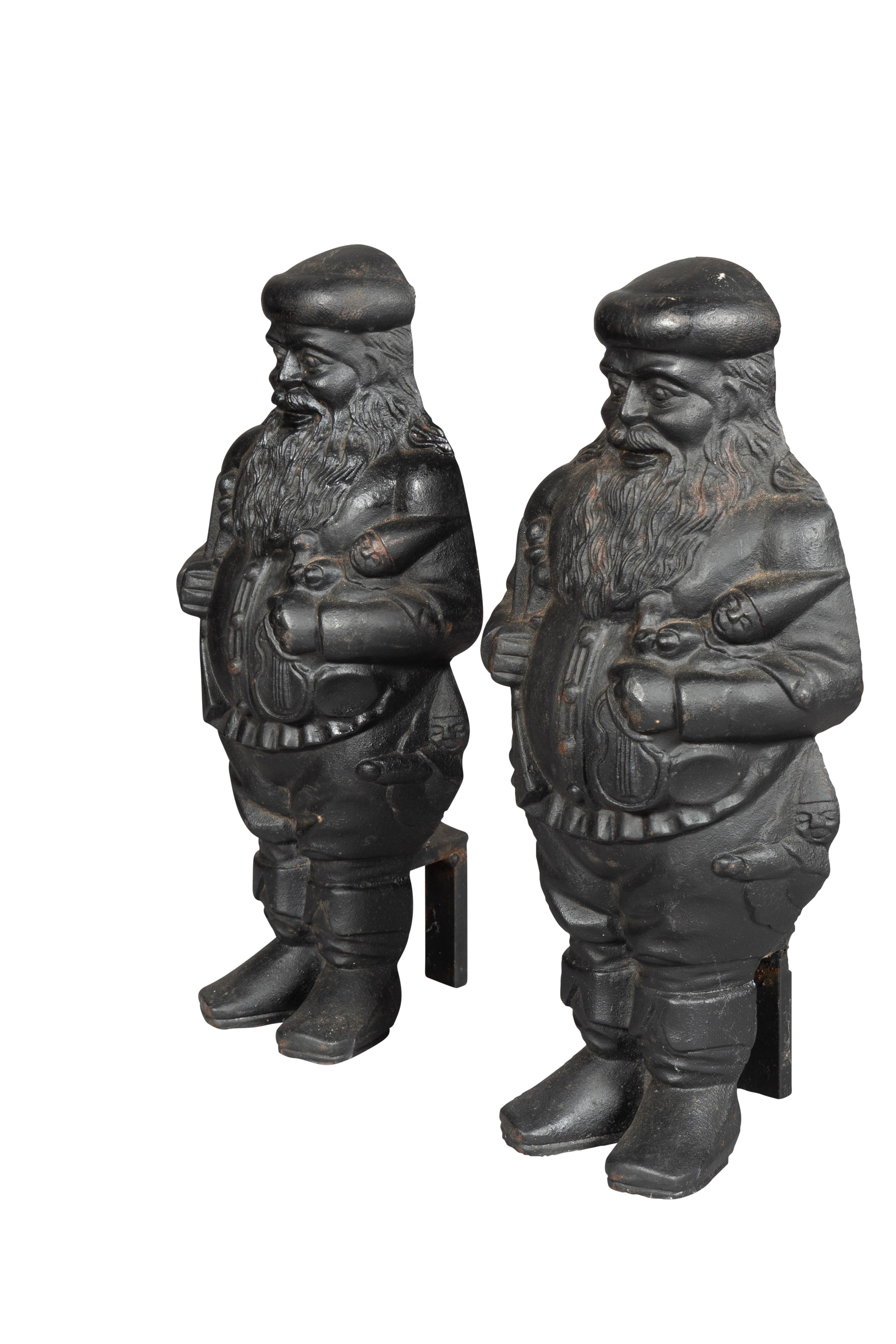 Pair Of St Nicholas Cast Iron Andirons For Sale 1
