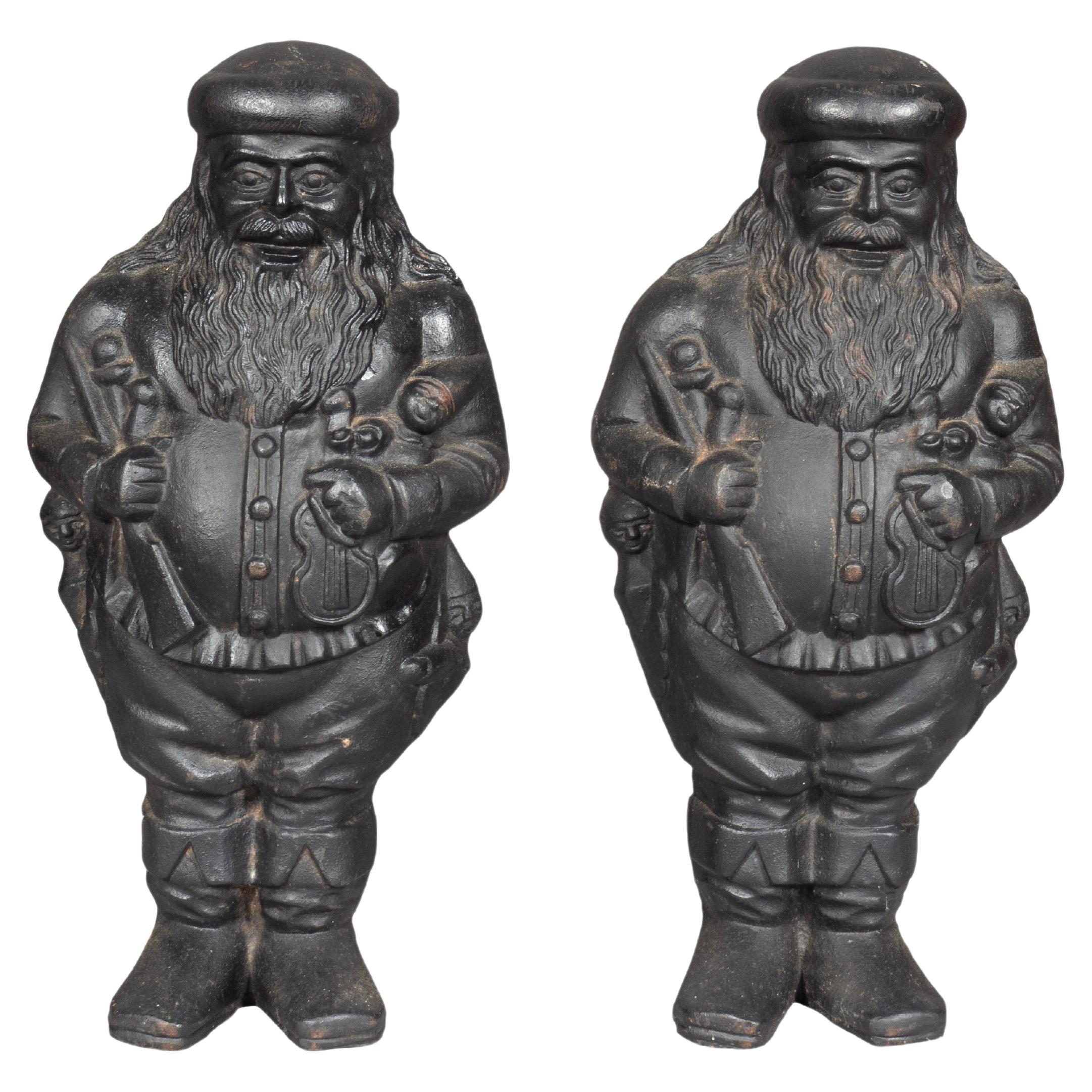 Pair Of St Nicholas Cast Iron Andirons For Sale