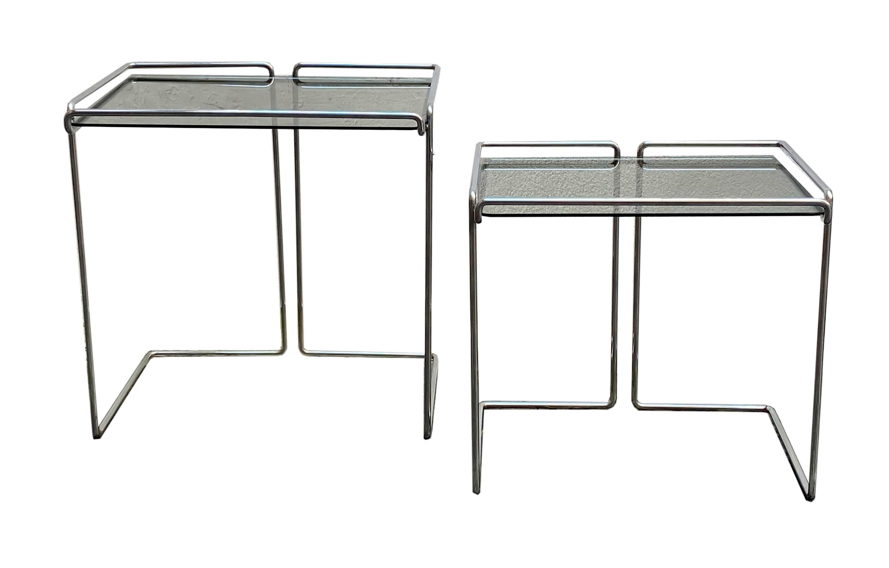 Mid-Century Modern Pair of Stackable Steel Coffee Tables, Italy, 1970s