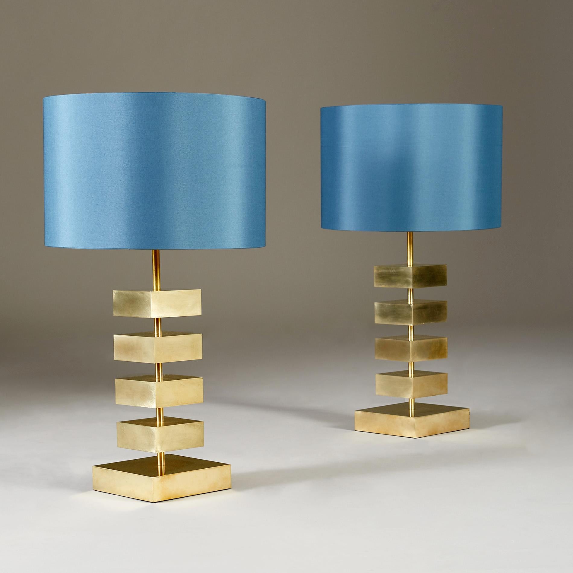 Modern Pair of Stacked Brass 'Luigi' Table Lamps For Sale