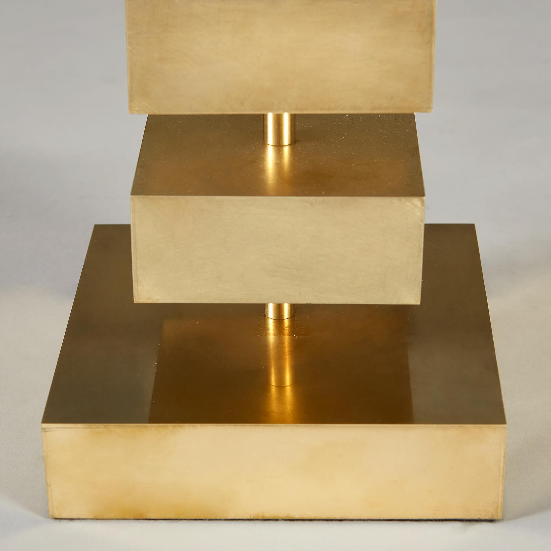 Contemporary Pair of Stacked Brass 'Luigi' Table Lamps For Sale