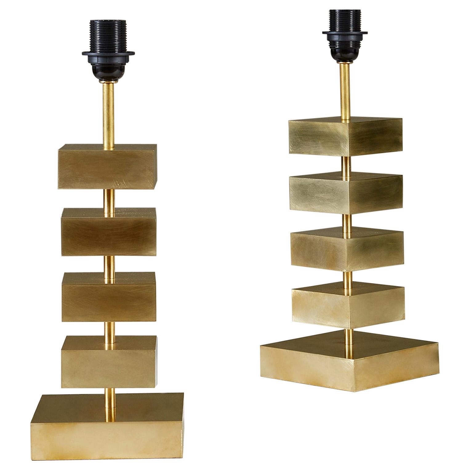 Pair of Stacked Brass 'Luigi' Table Lamps