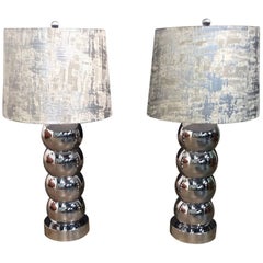 Pair of Stacked Chrome Table Lamps by George Kovacs