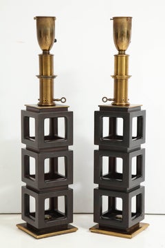 Pair of Stacked Cubes Lamps by Steiffel