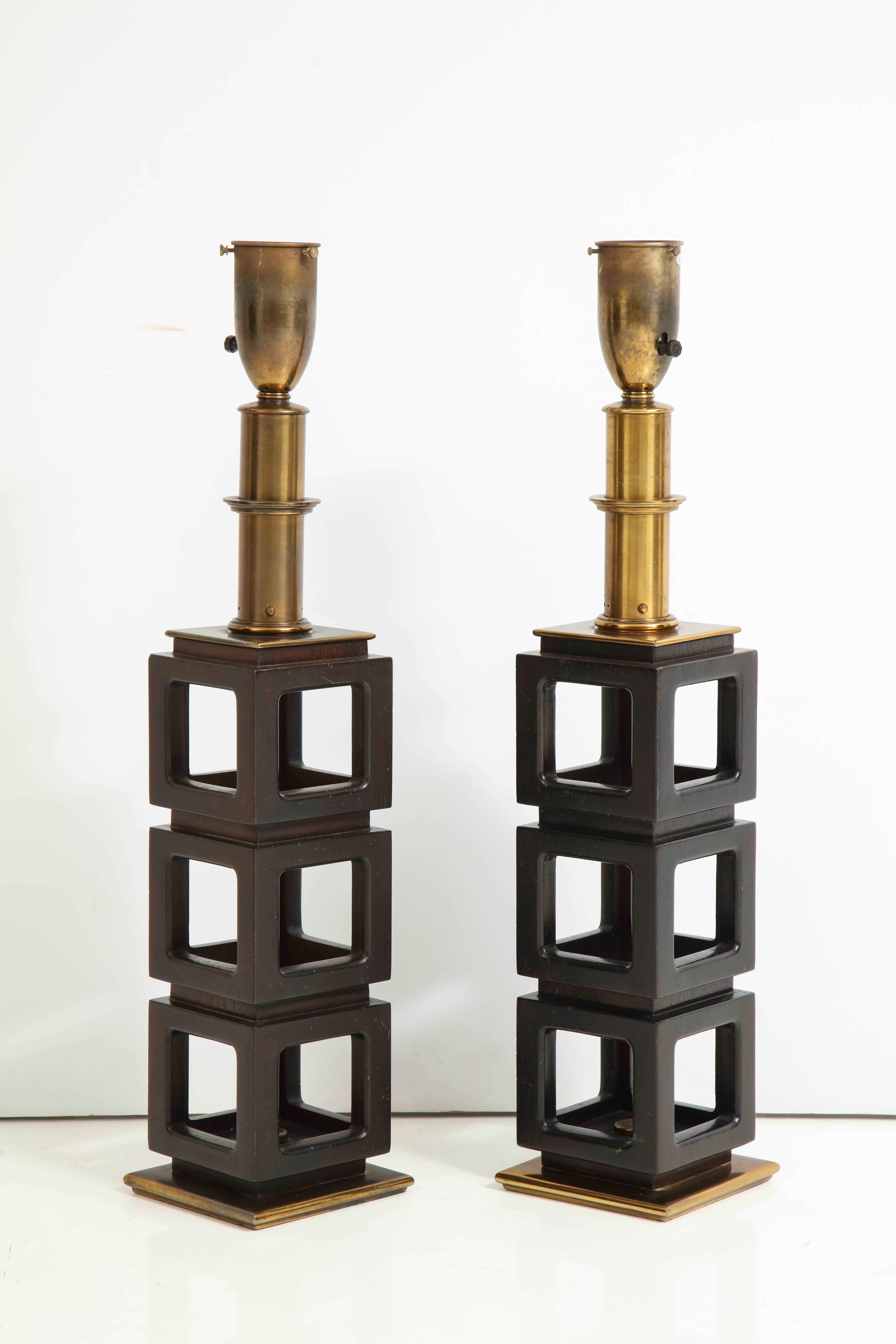 North American Pair of Stacked Cubes Lamps by Steiffel For Sale