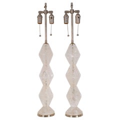 Pair of Stacked Diamond Rock Crystal Table Lamps