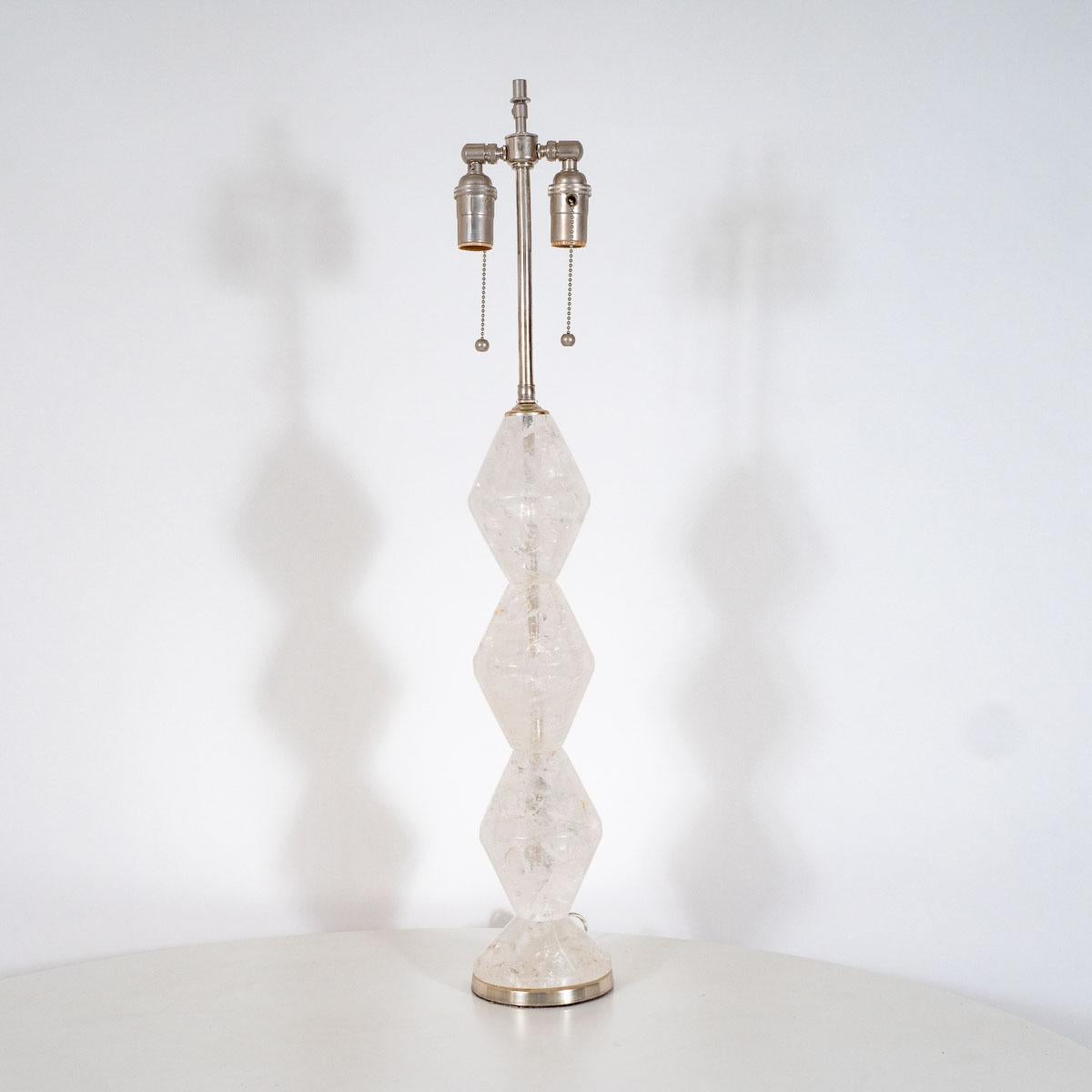 Modern Pair of Stacked Diamond Rock Crystal Table Lamps For Sale