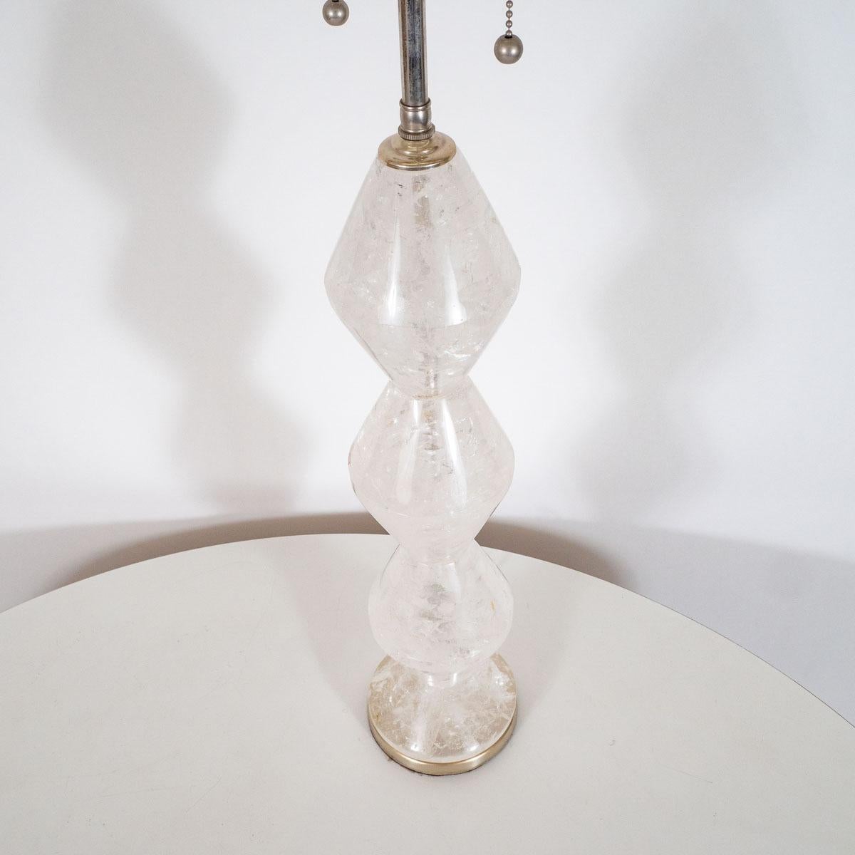 Pair of Stacked Diamond Rock Crystal Table Lamps For Sale 1