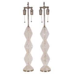 Pair of Stacked Diamond Rock Crystal Table Lamps