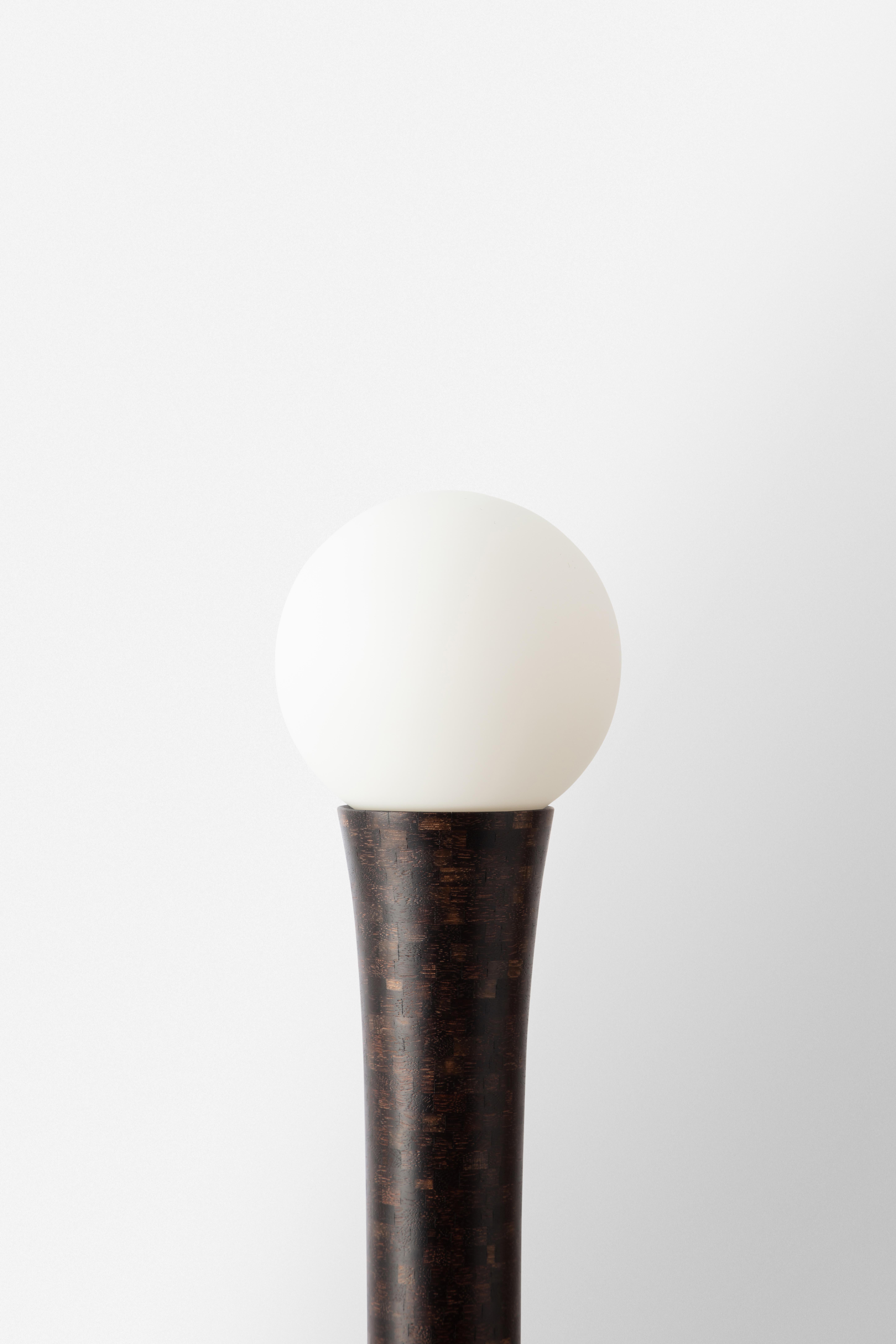 Américain STACKED Wooden Floor Lamps by Richard Haines, Oxidized Walnut, Available Now (en anglais) en vente