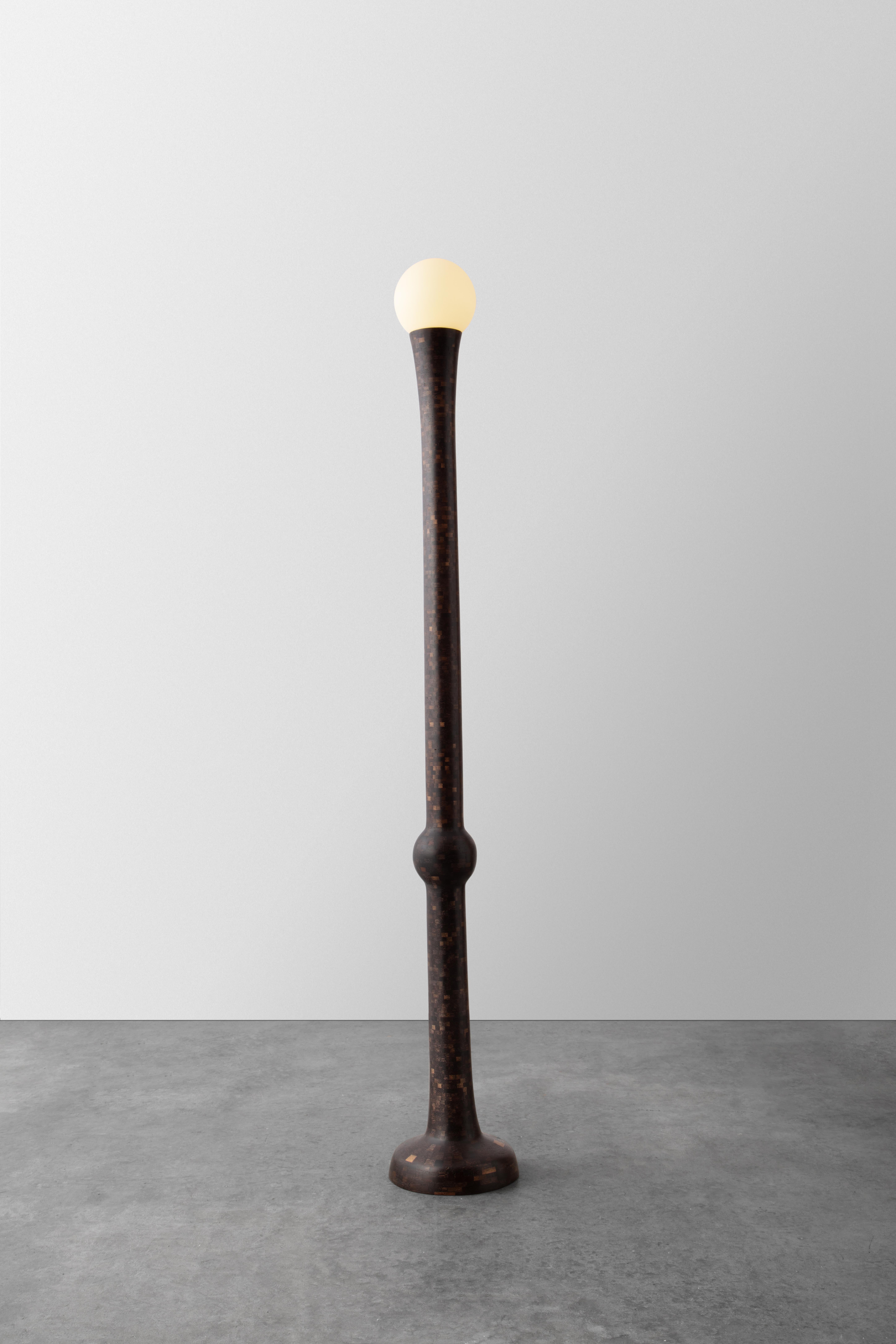STACKED Wooden Floor Lamps by Richard Haines, Oxidized Walnut, Available Now (en anglais) Neuf - En vente à Brooklyn, NY