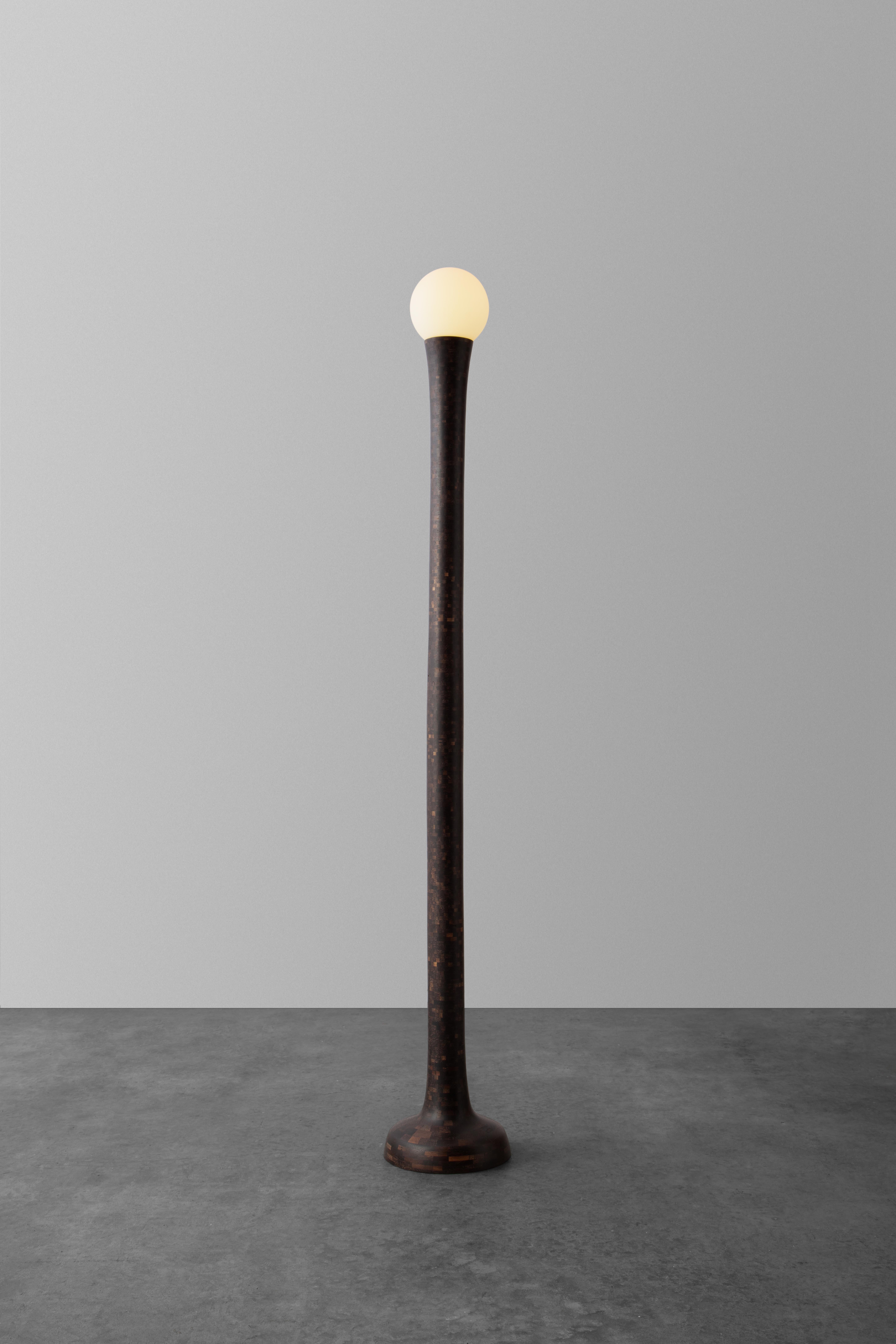Bois de récupération STACKED Wooden Floor Lamps by Richard Haines, Oxidized Walnut, Available Now (en anglais) en vente