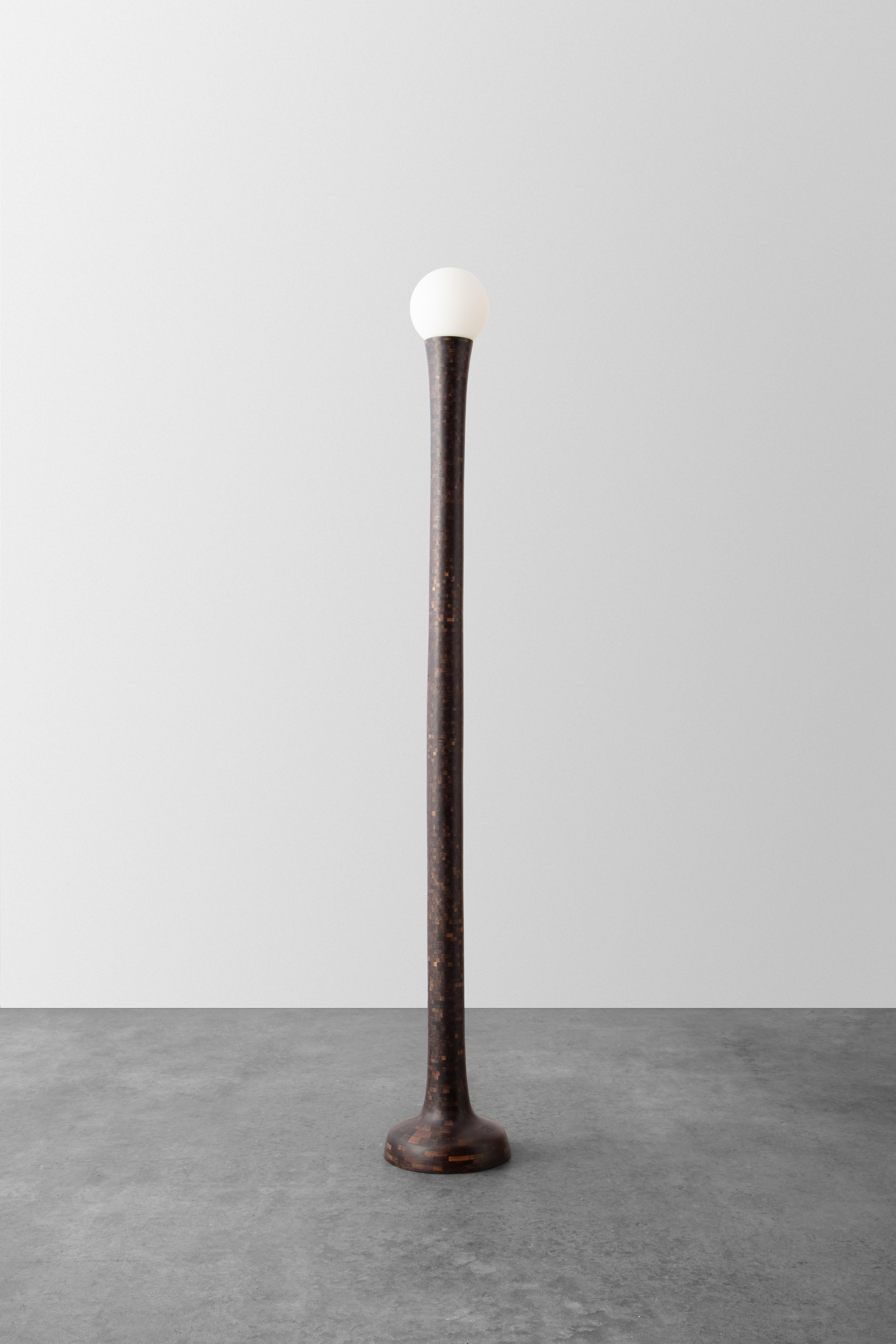 STACKED Wooden Floor Lamps by Richard Haining, Oxidized Walnut, Available Now For Sale 1