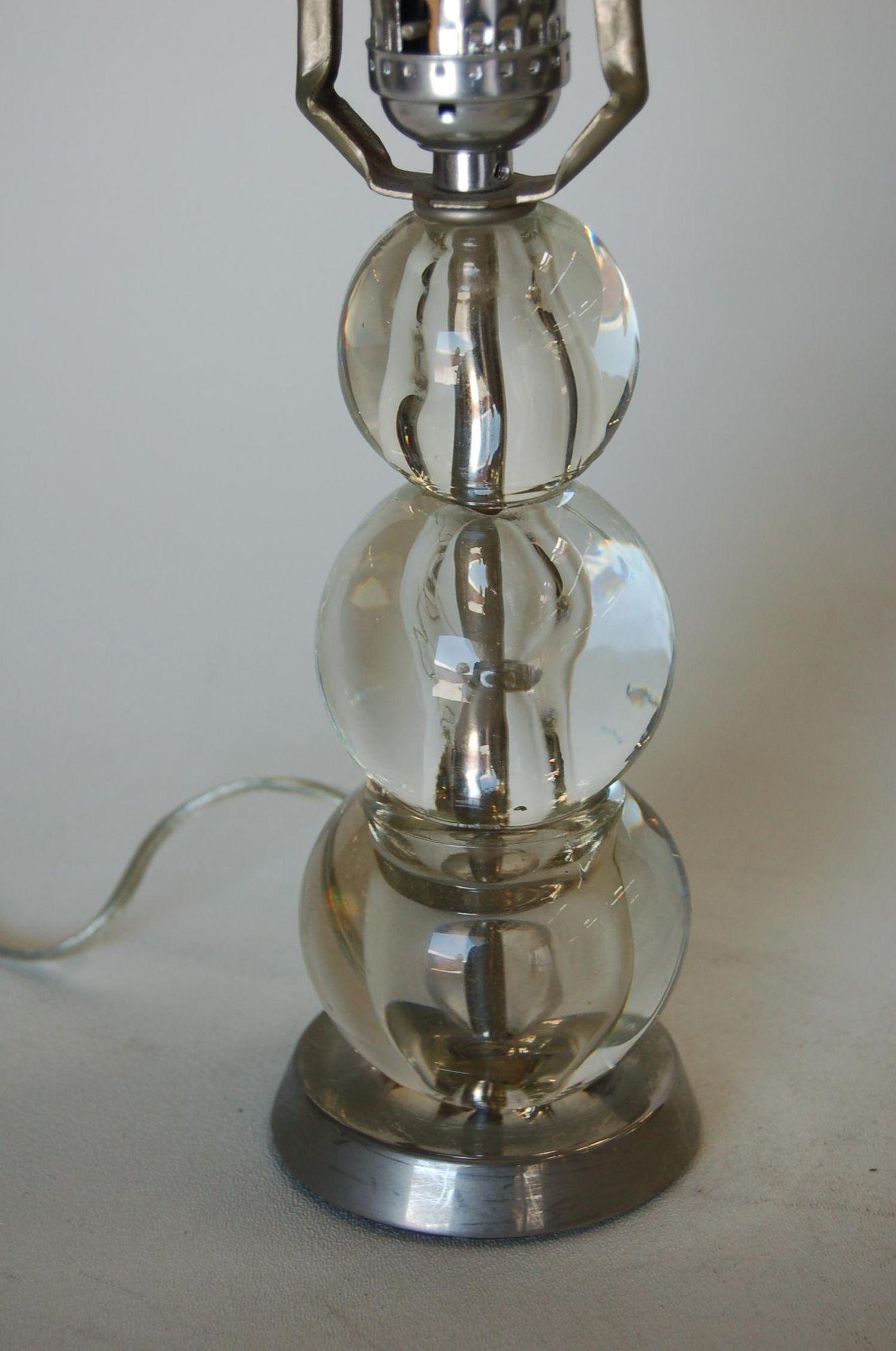 Modern Pair of Stacked Graduating Crystal Ball Table Lamps with Chrome Base For Sale