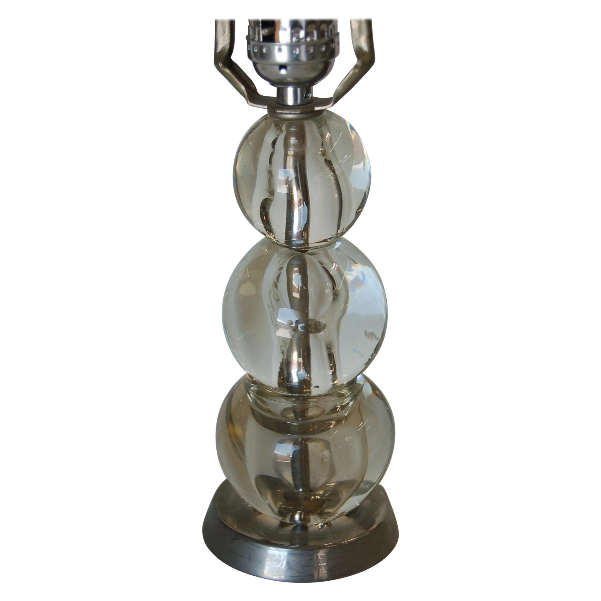 Pair of Stacked Graduating Crystal Ball Table Lamps with Chrome Base For Sale