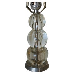 Retro Pair of Stacked Graduating Crystal Ball Table Lamps with Chrome Base