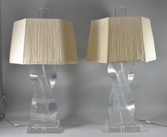 Pair of Stacked Lucite Helix Table Lamps