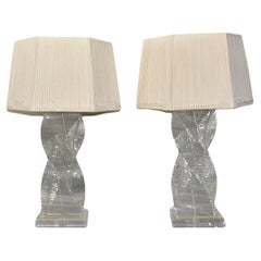Vintage Pair of Stacked Lucite Helix Table Lamps