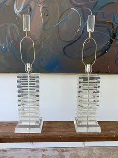 Pair of Stacked Lucite Table Lamps