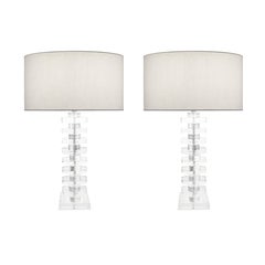 Vintage Pair of Stacked Lucite Table Lamps