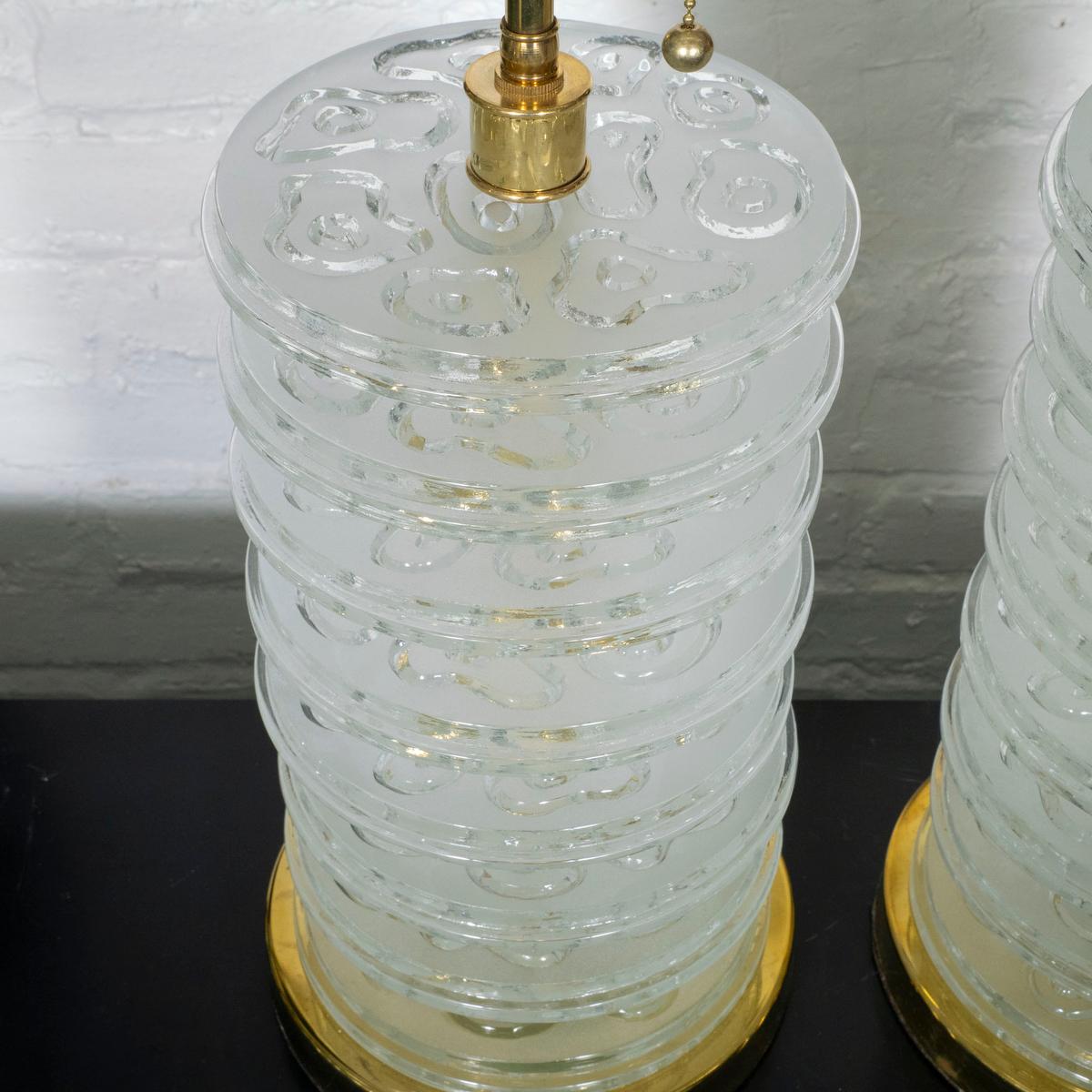 Pair of stacked Murano glass disk table lamps For Sale 3