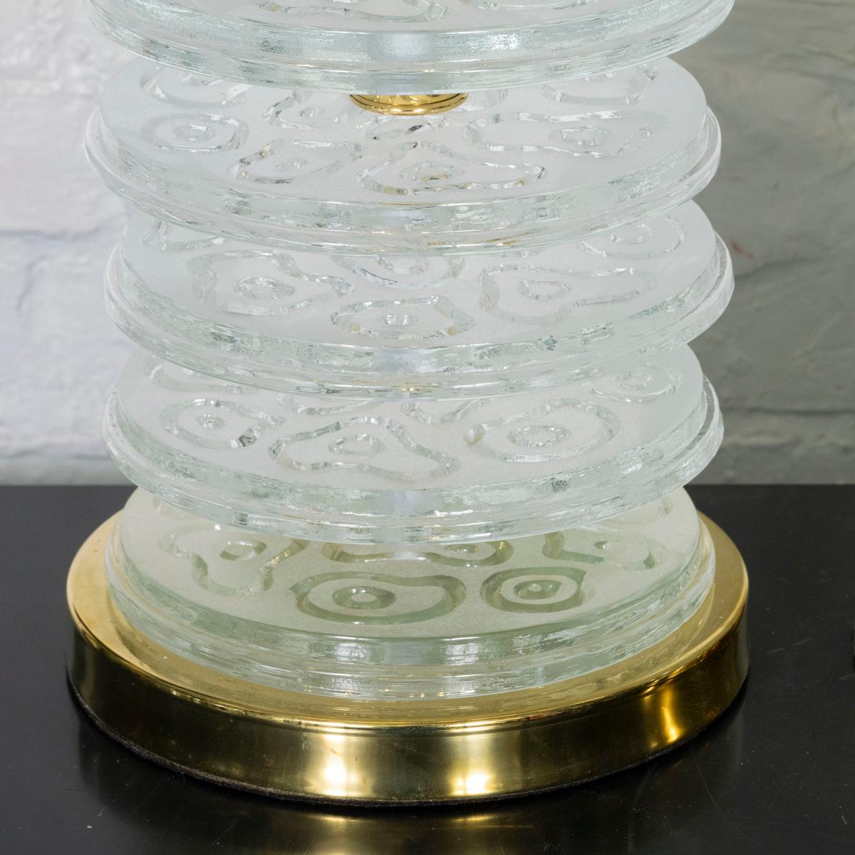 Contemporary Pair of stacked Murano glass disk table lamps For Sale