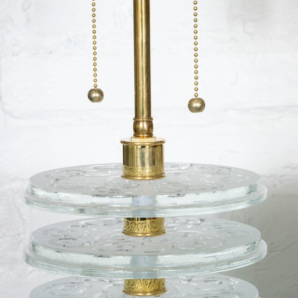 Pair of stacked Murano glass disk table lamps For Sale 1
