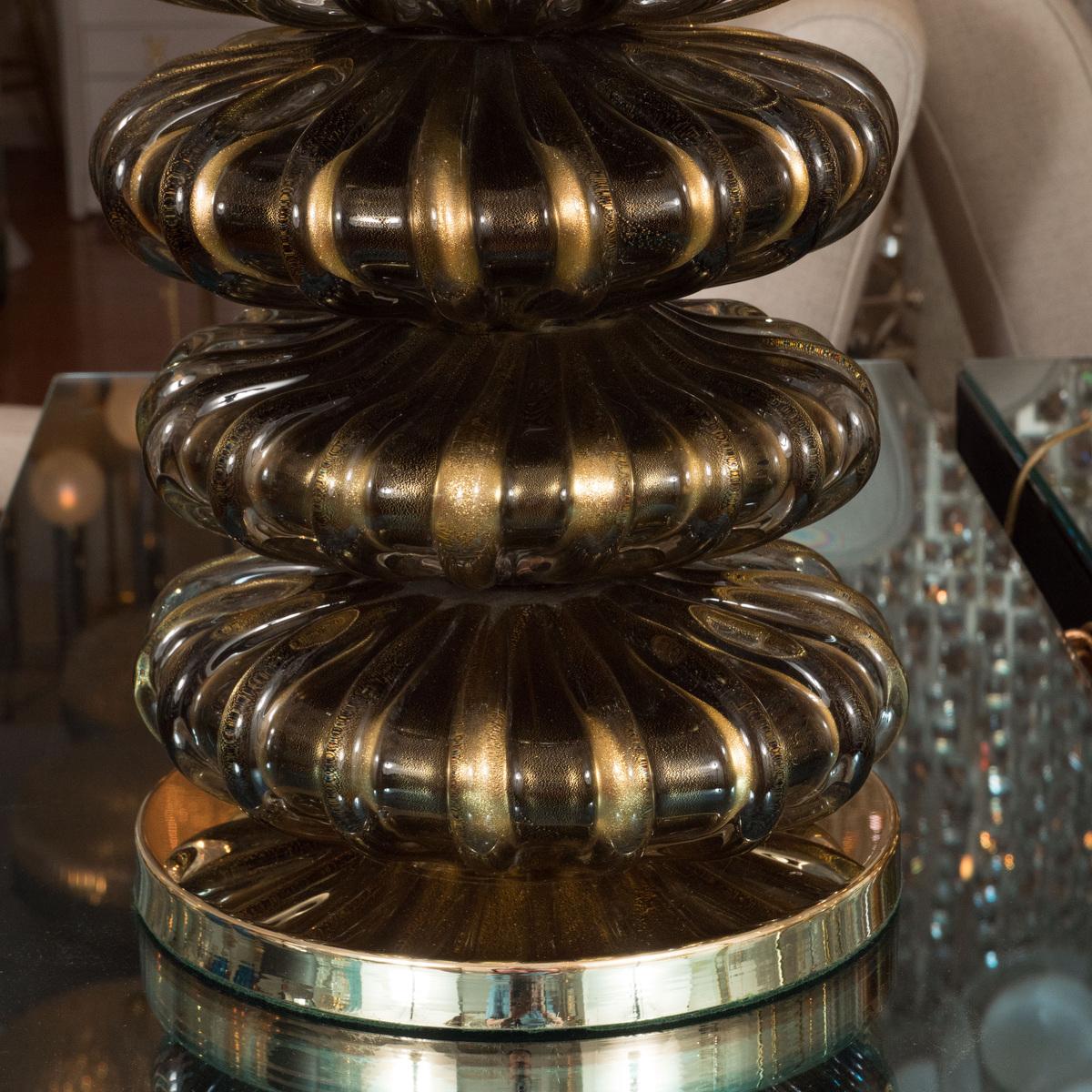 Italian Pair of Stacked Murano Glass Element Lamps