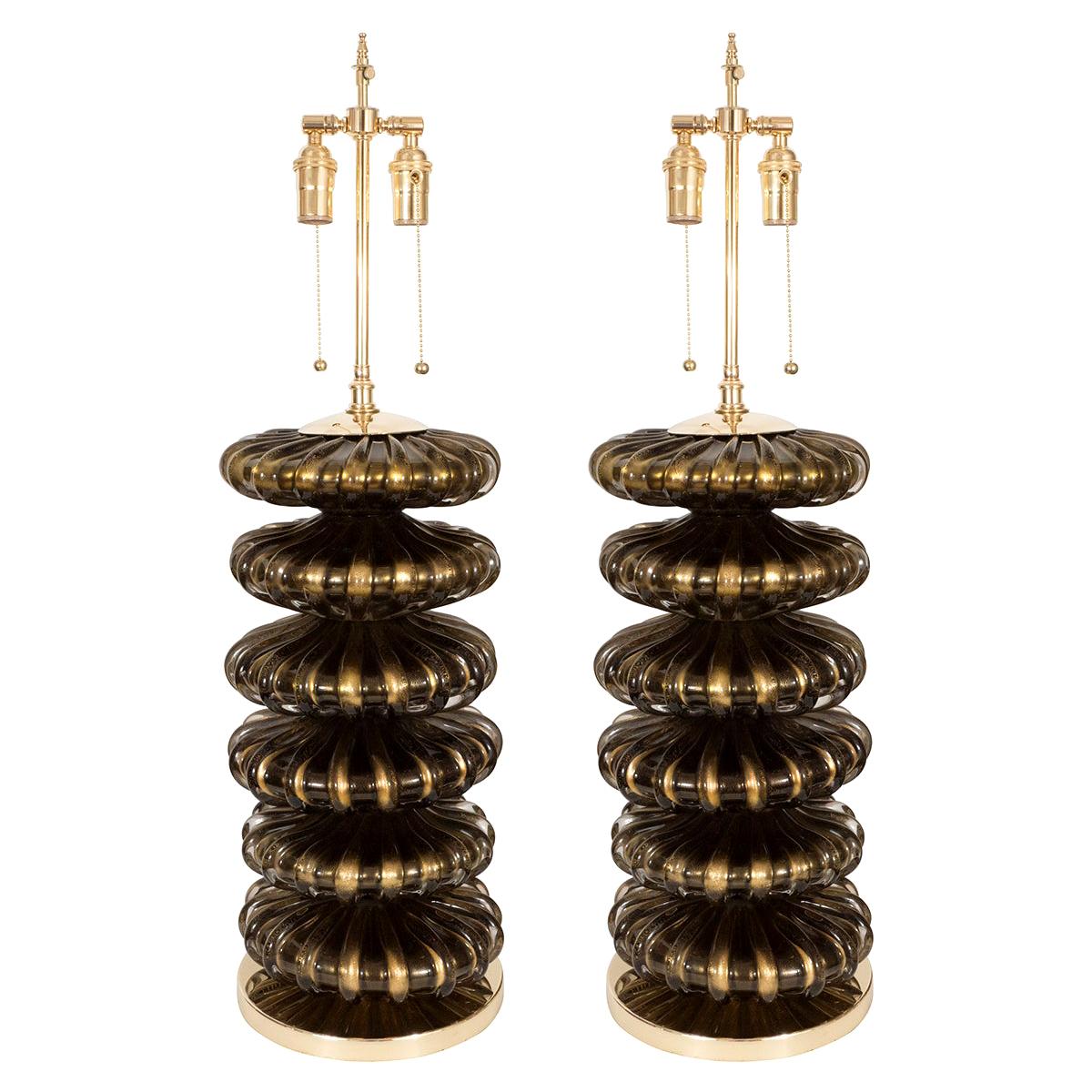 Pair of Stacked Murano Glass Element Lamps