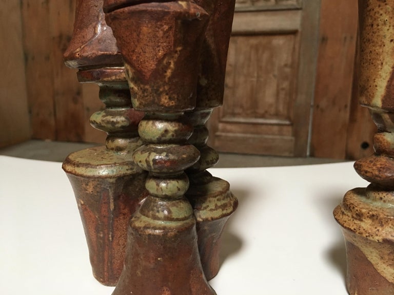 Pair of Stacked Stoneware Vases by Bernard Rooke For Sale 3